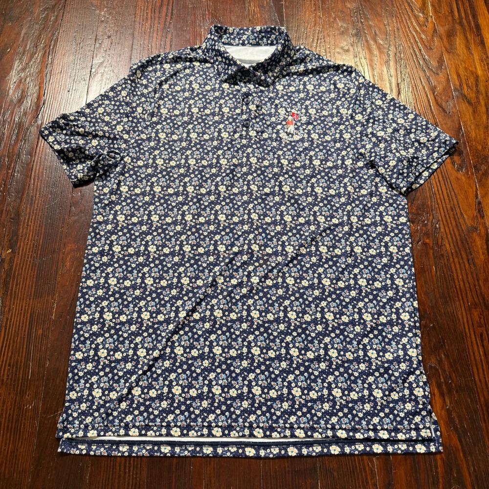 US Open Golf Polo Mens Large Navy Blue Floral 124th Pinehurst Performance Shirt - Picture 2 of 10
